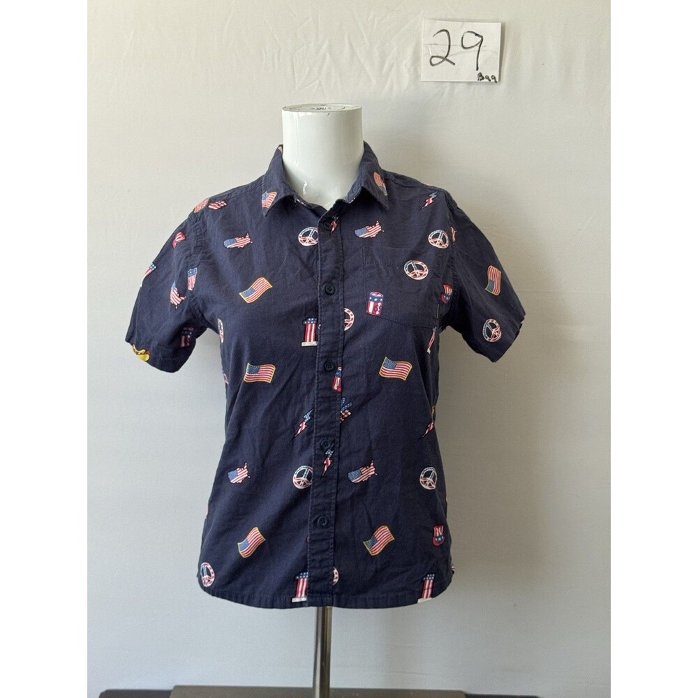 Quiksilver USA Flag Patriotic Button Up Shirt Mens Small Americana Print